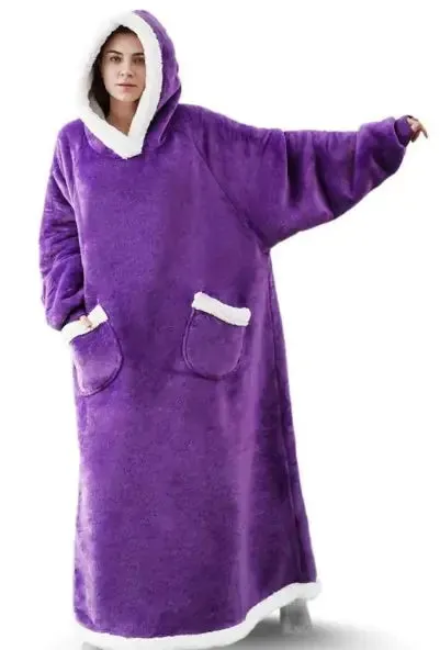 Ultra-soft Flannel Full Length Hooded Blanket Sweater