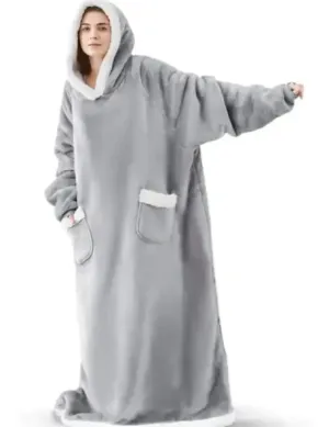 Ultra-soft Flannel Full Length Hooded Blanket Sweater