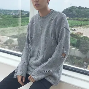 Unisex Streetwear Ripped Knit Sweater | Oversized Hip Hop Pullover | Casual Fashion Jumper for Men & Women