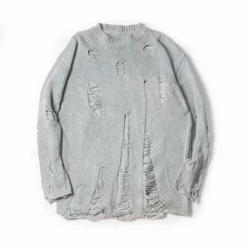 Unisex Streetwear Ripped Knit Sweater | Oversized Hip Hop Pullover | Casual Fashion Jumper for Men & Women