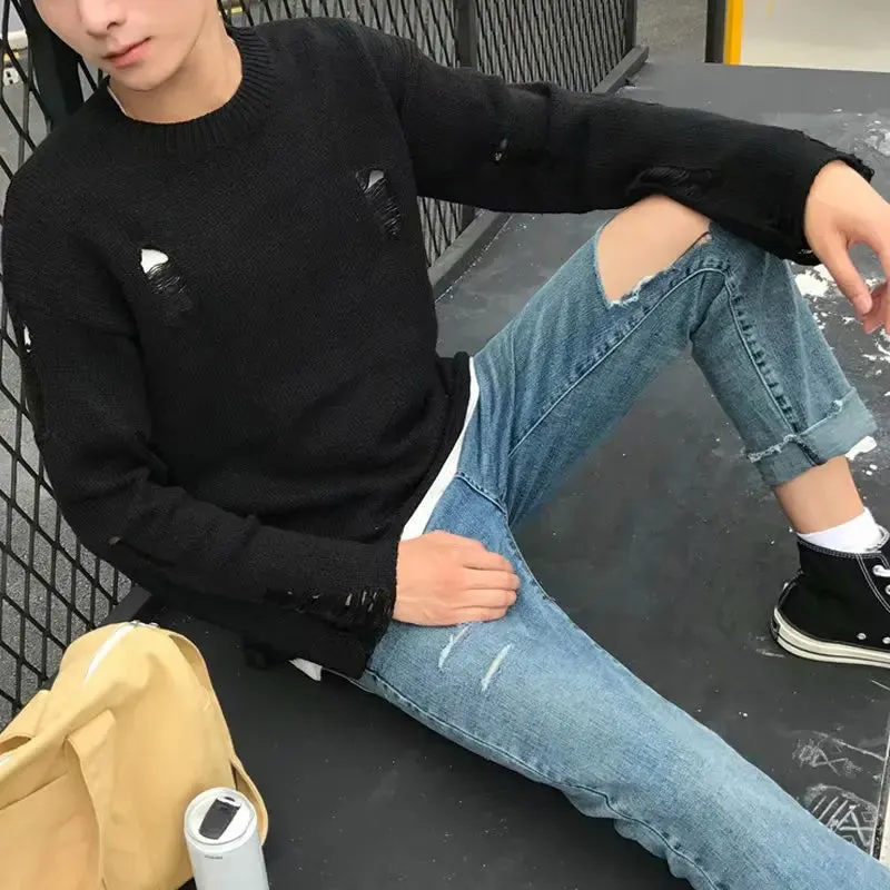 Unisex Streetwear Ripped Knit Sweater | Oversized Hip Hop Pullover | Casual Fashion Jumper for Men & Women