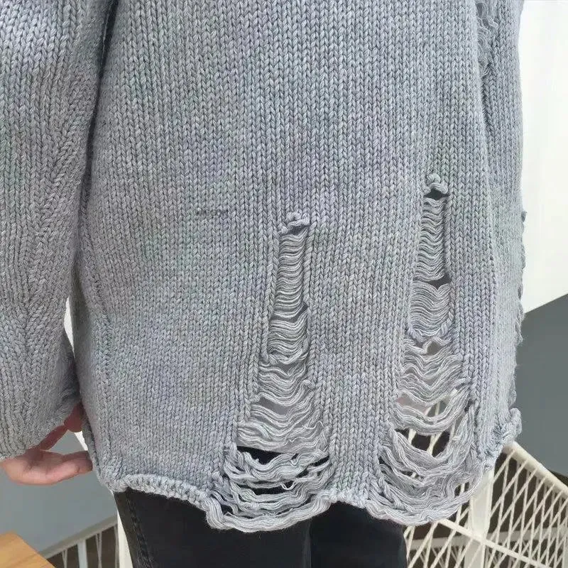 Unisex Streetwear Ripped Knit Sweater | Oversized Hip Hop Pullover | Casual Fashion Jumper for Men & Women
