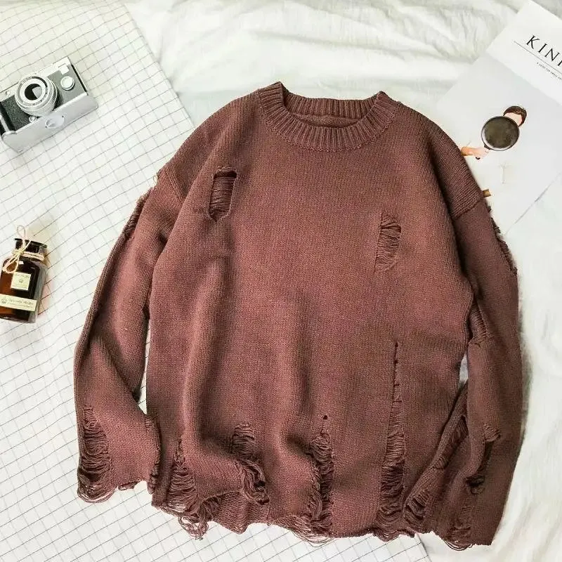 Unisex Streetwear Ripped Knit Sweater | Oversized Hip Hop Pullover | Casual Fashion Jumper for Men & Women