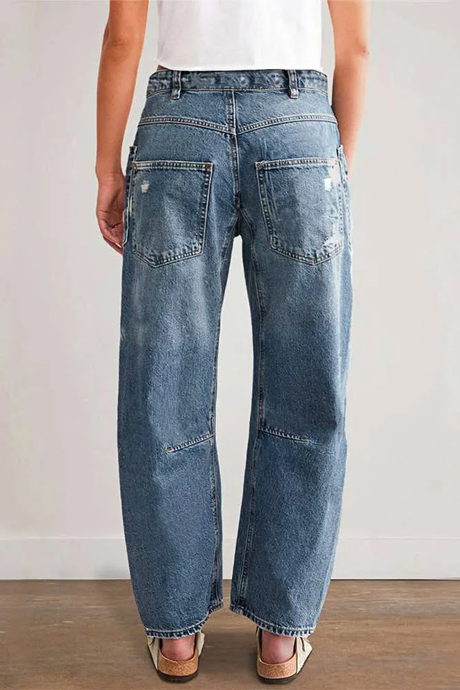 UNISHE - Blue Ripped Straight Jeans XYK044: Blue / L