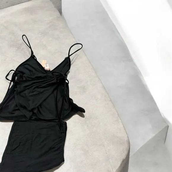Velvet Trim Spaghetti Strap Top and Shorts Set with Trimmed Modal
