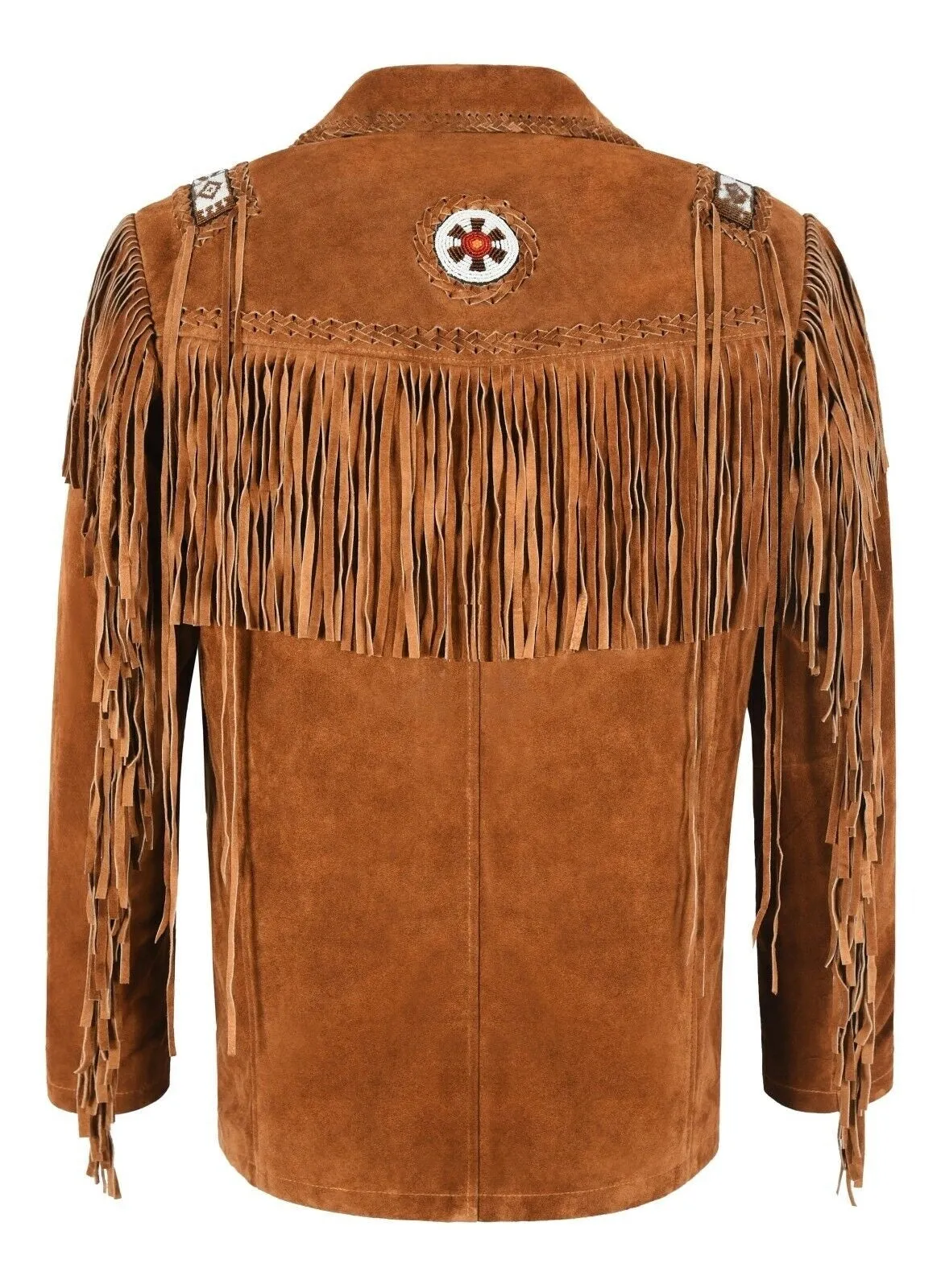 Western Fringe Brown Suede Leather Jackets for Men MWJ201