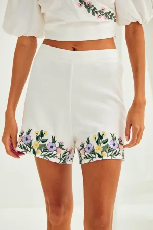 White 100% Linen Blend Shorts