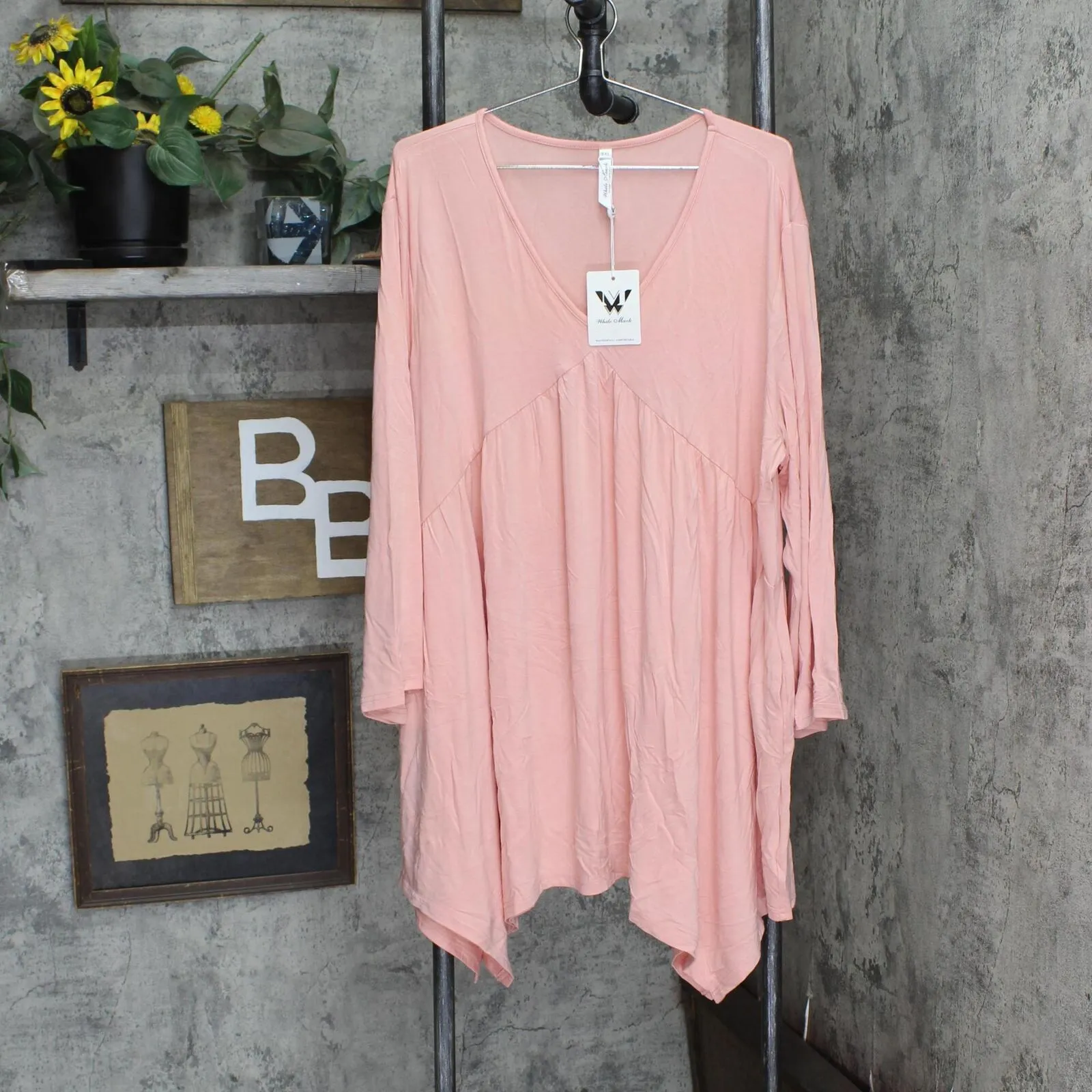White Mark Womens Plus Size Empire Cut V-neck Tunic Top PS1386