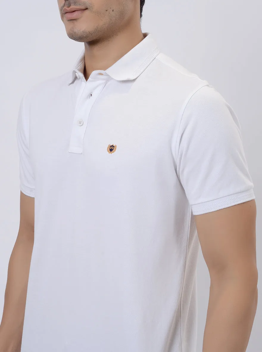 White Solid Slim Fit Polo T-Shirt | JadeBlue