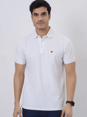 White Solid Slim Fit Polo T-Shirt | JadeBlue