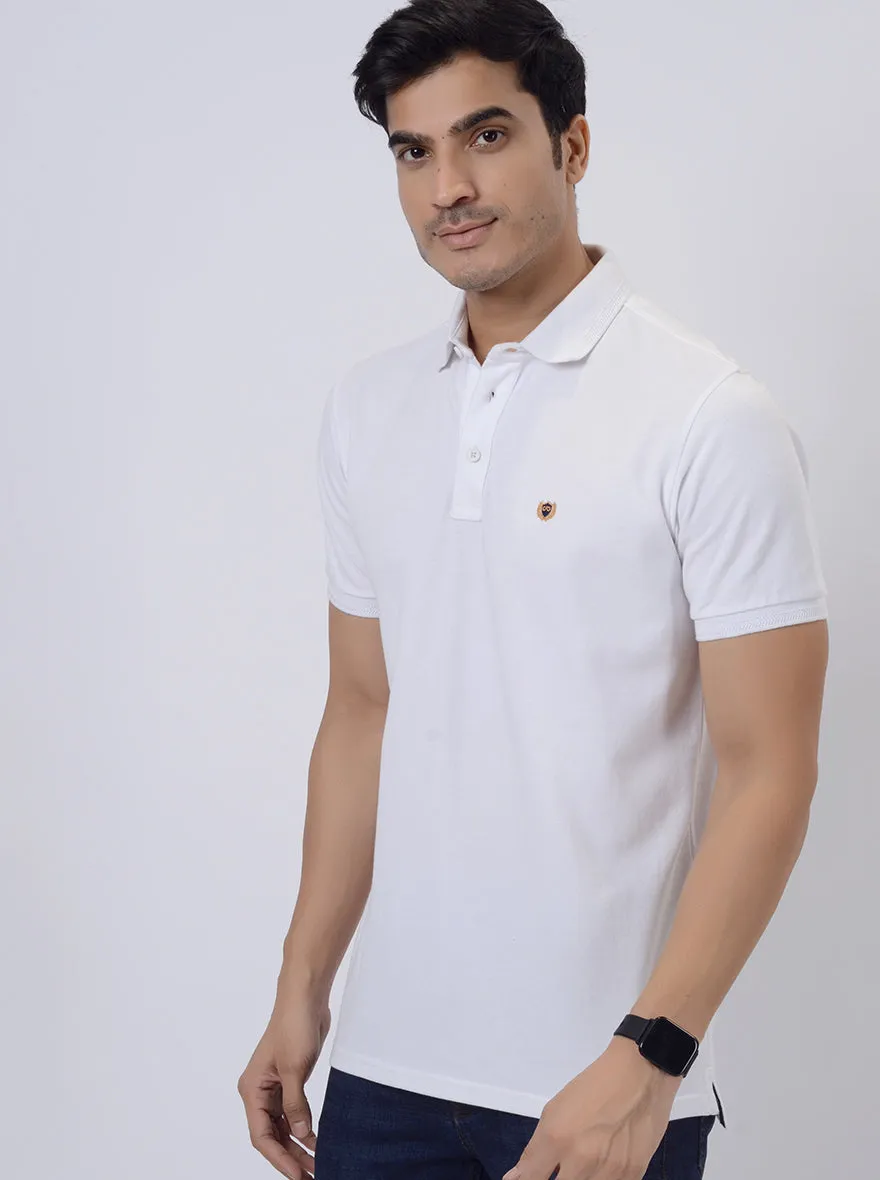 White Solid Slim Fit Polo T-Shirt | JadeBlue