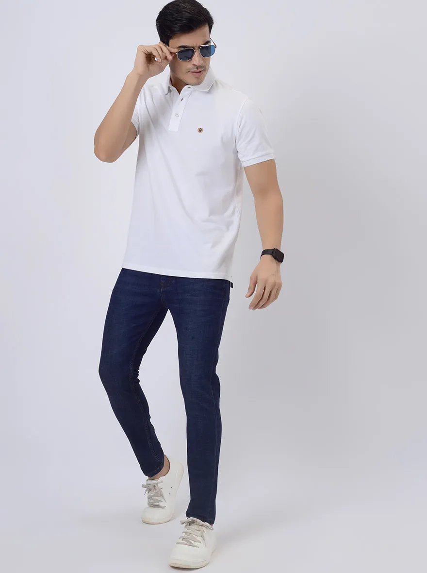 White Solid Slim Fit Polo T-Shirt | JadeBlue