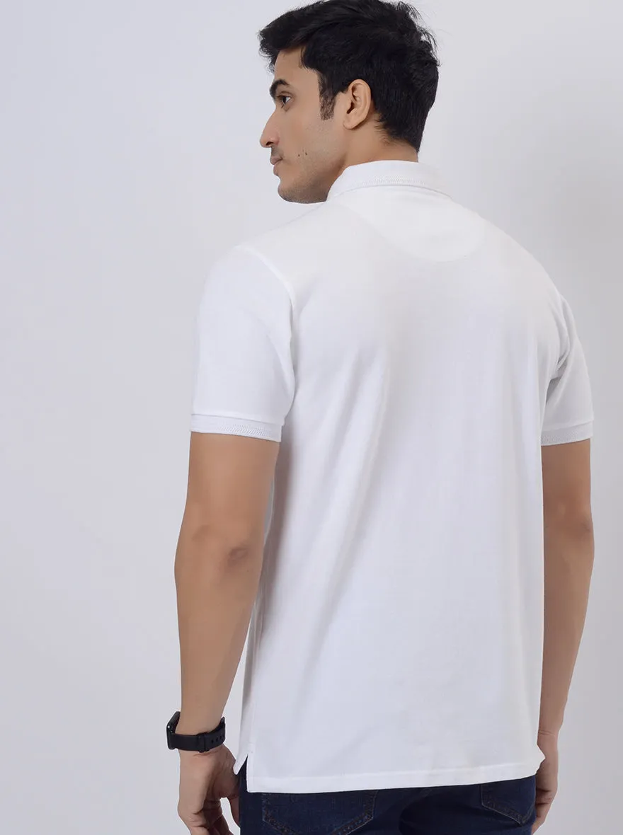 White Solid Slim Fit Polo T-Shirt | JadeBlue