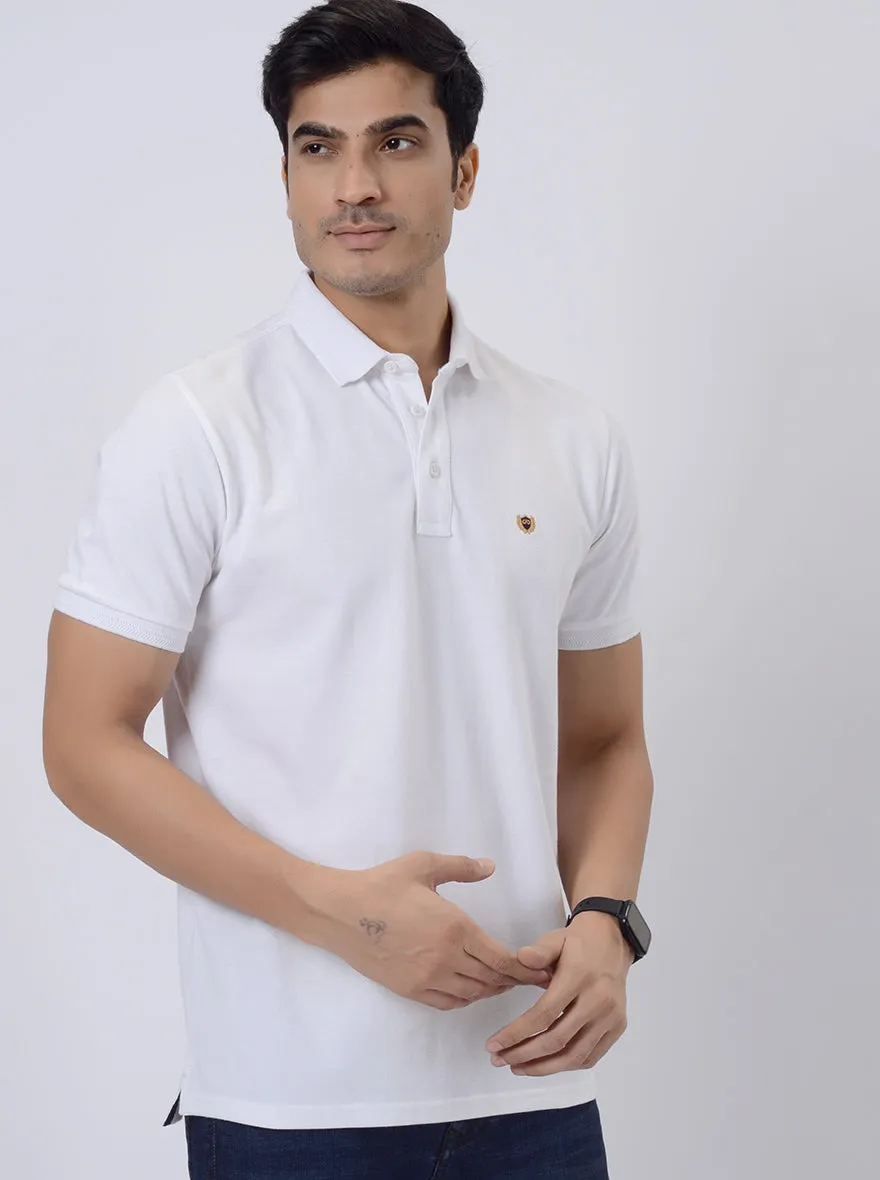 White Solid Slim Fit Polo T-Shirt | JadeBlue