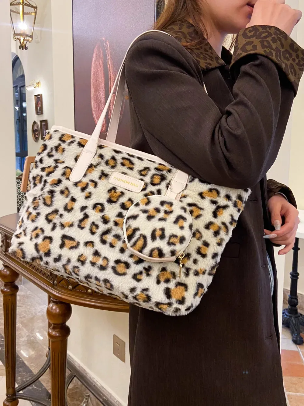 Wild Whisper Leopard Faux Fur Tote