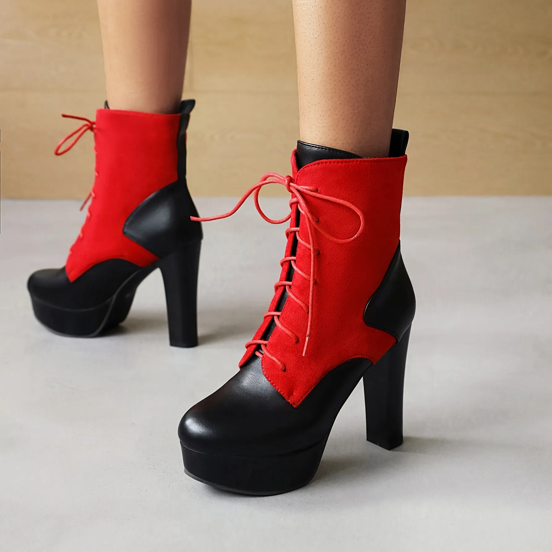 Womens Halloween LaceUp Patchwork Platform MidCalf Boots