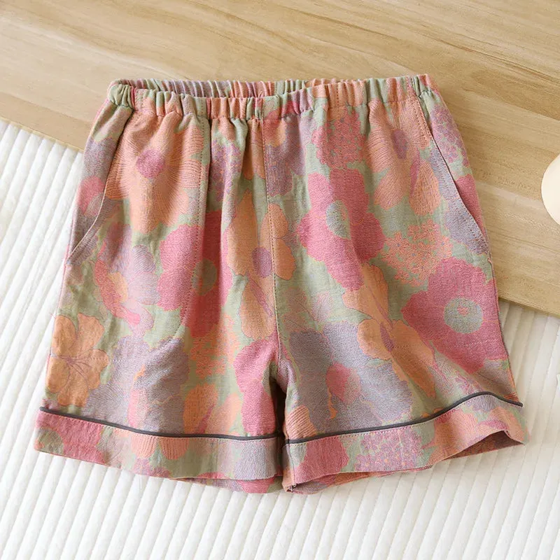 Women's Pajamas 100% Cotton Shorts Jacquard Shorts Women's Loose Home Pants Thin Home Pants Pajamas