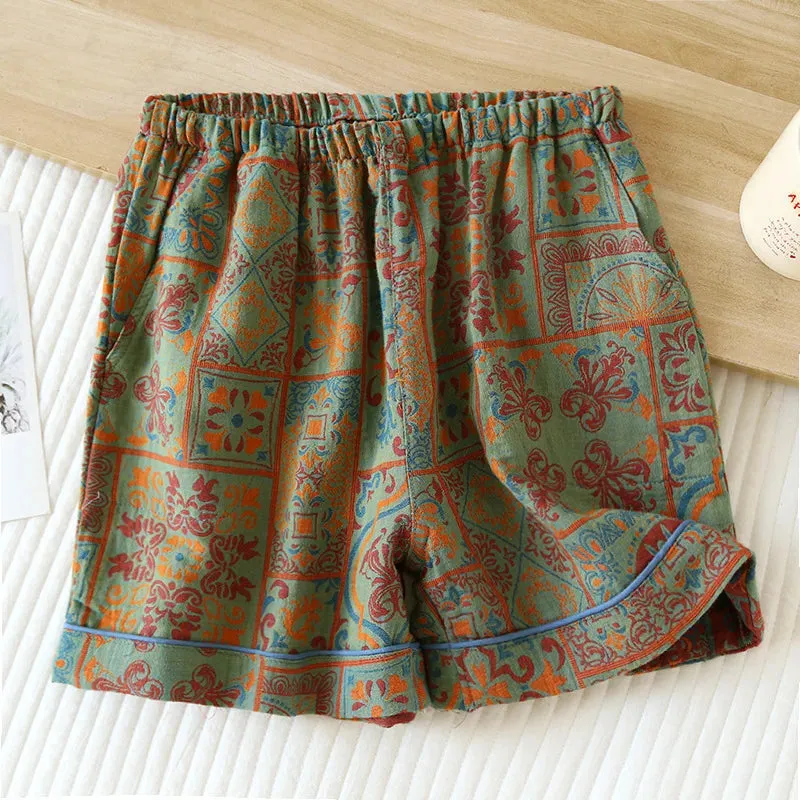 Women's Pajamas 100% Cotton Shorts Jacquard Shorts Women's Loose Home Pants Thin Home Pants Pajamas