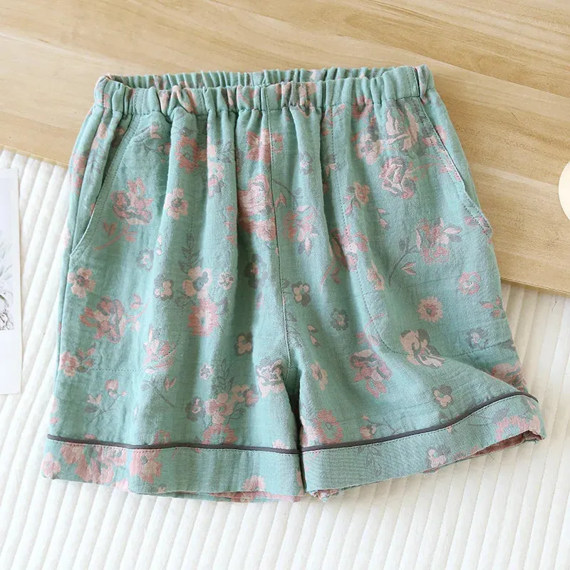 Women's Pajamas 100% Cotton Shorts Jacquard Shorts Women's Loose Home Pants Thin Home Pants Pajamas
