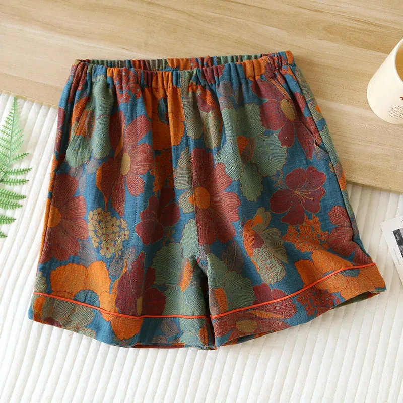 Women's Pajamas 100% Cotton Shorts Jacquard Shorts Women's Loose Home Pants Thin Home Pants Pajamas