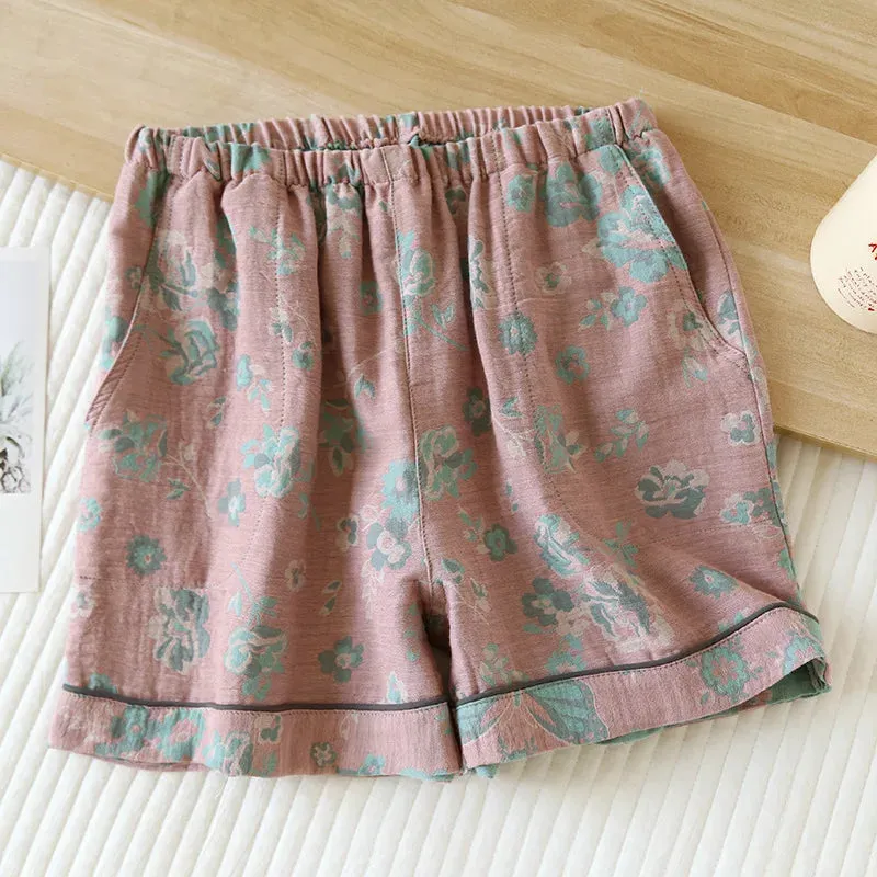 Women's Pajamas 100% Cotton Shorts Jacquard Shorts Women's Loose Home Pants Thin Home Pants Pajamas