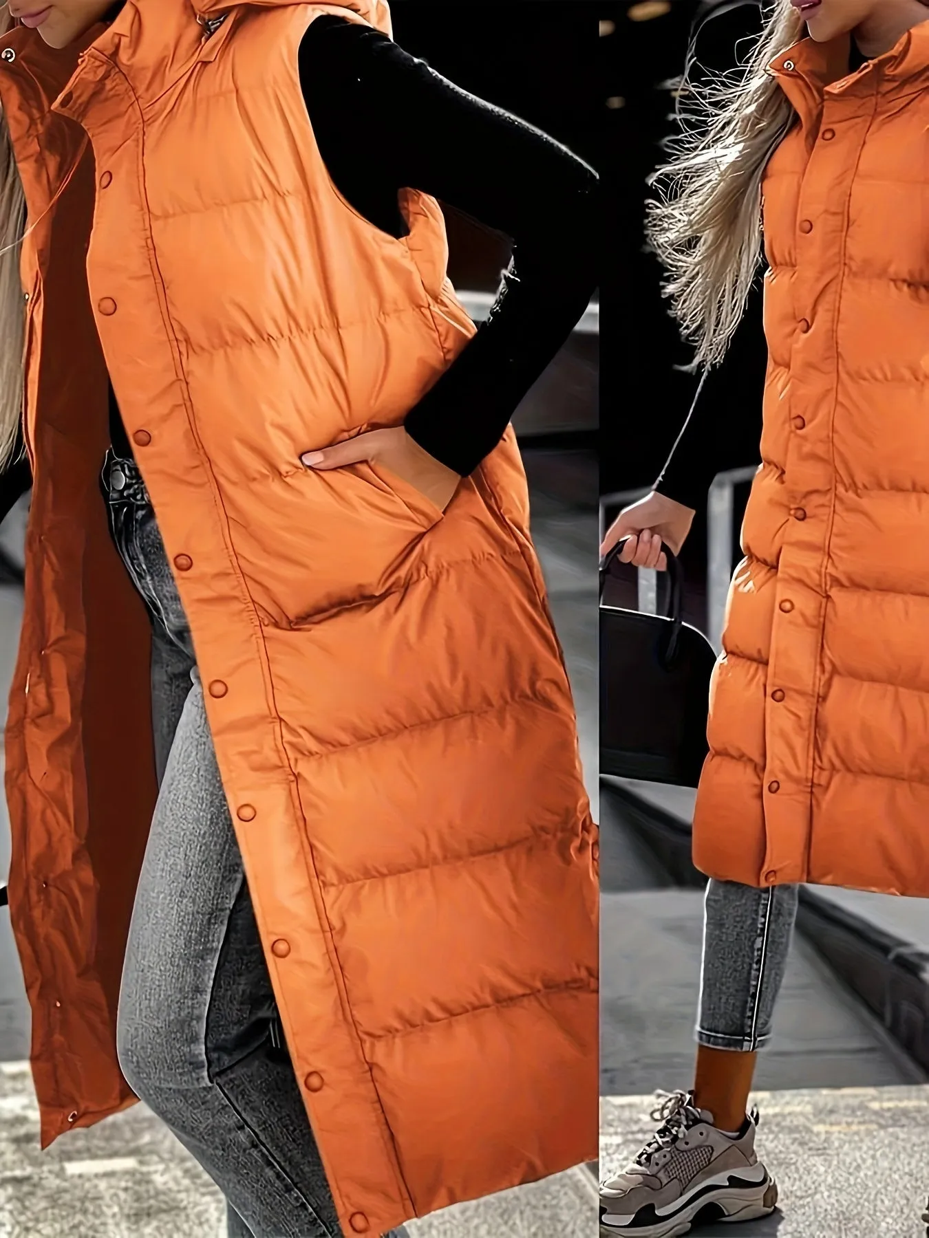 Womens Quilted Hooded Vest Sleeveless Winter Coat