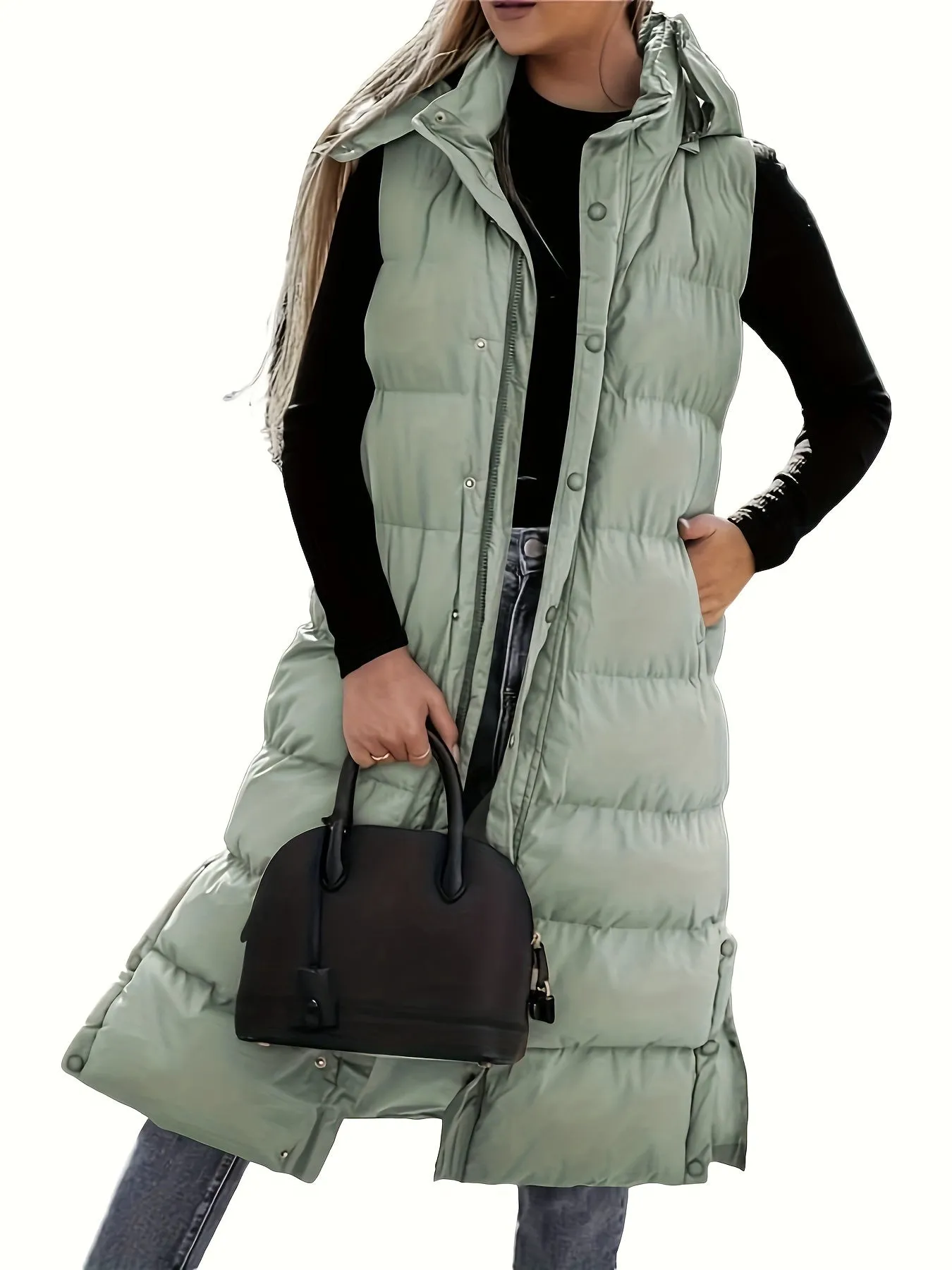 Womens Quilted Hooded Vest Sleeveless Winter Coat