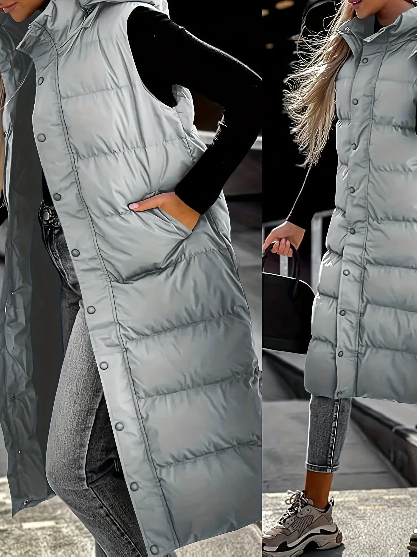 Womens Quilted Hooded Vest Sleeveless Winter Coat