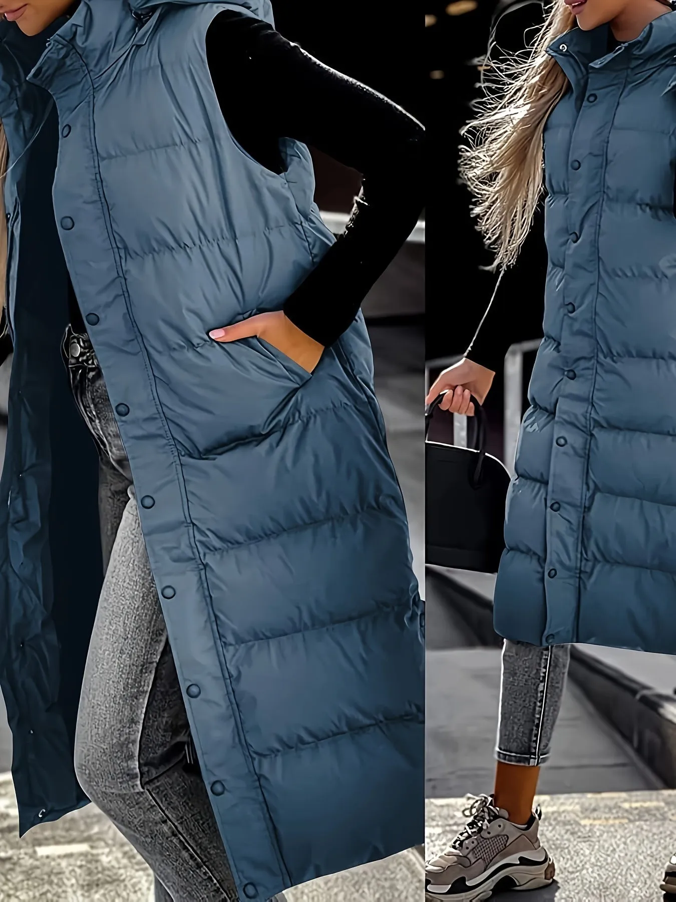 Womens Quilted Hooded Vest Sleeveless Winter Coat
