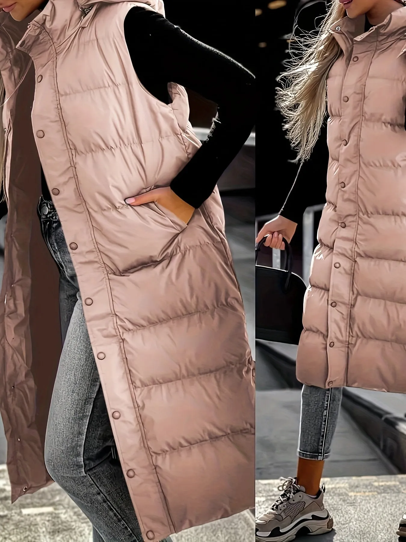 Womens Quilted Hooded Vest Sleeveless Winter Coat