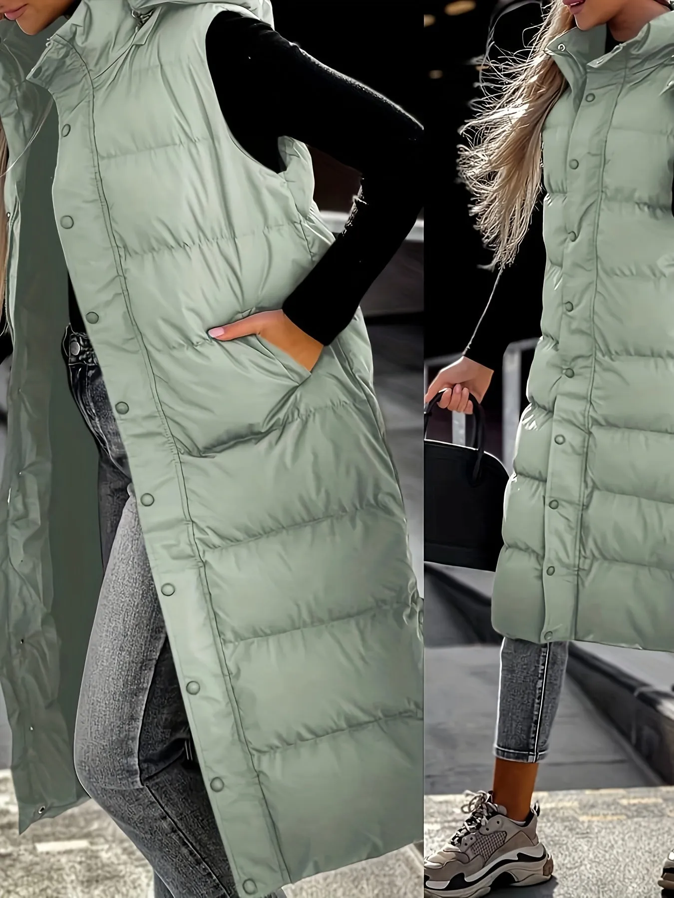 Womens Quilted Hooded Vest Sleeveless Winter Coat