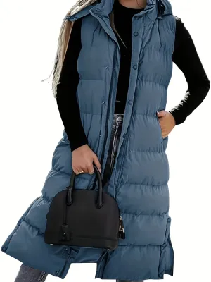 Womens Quilted Hooded Vest Sleeveless Winter Coat