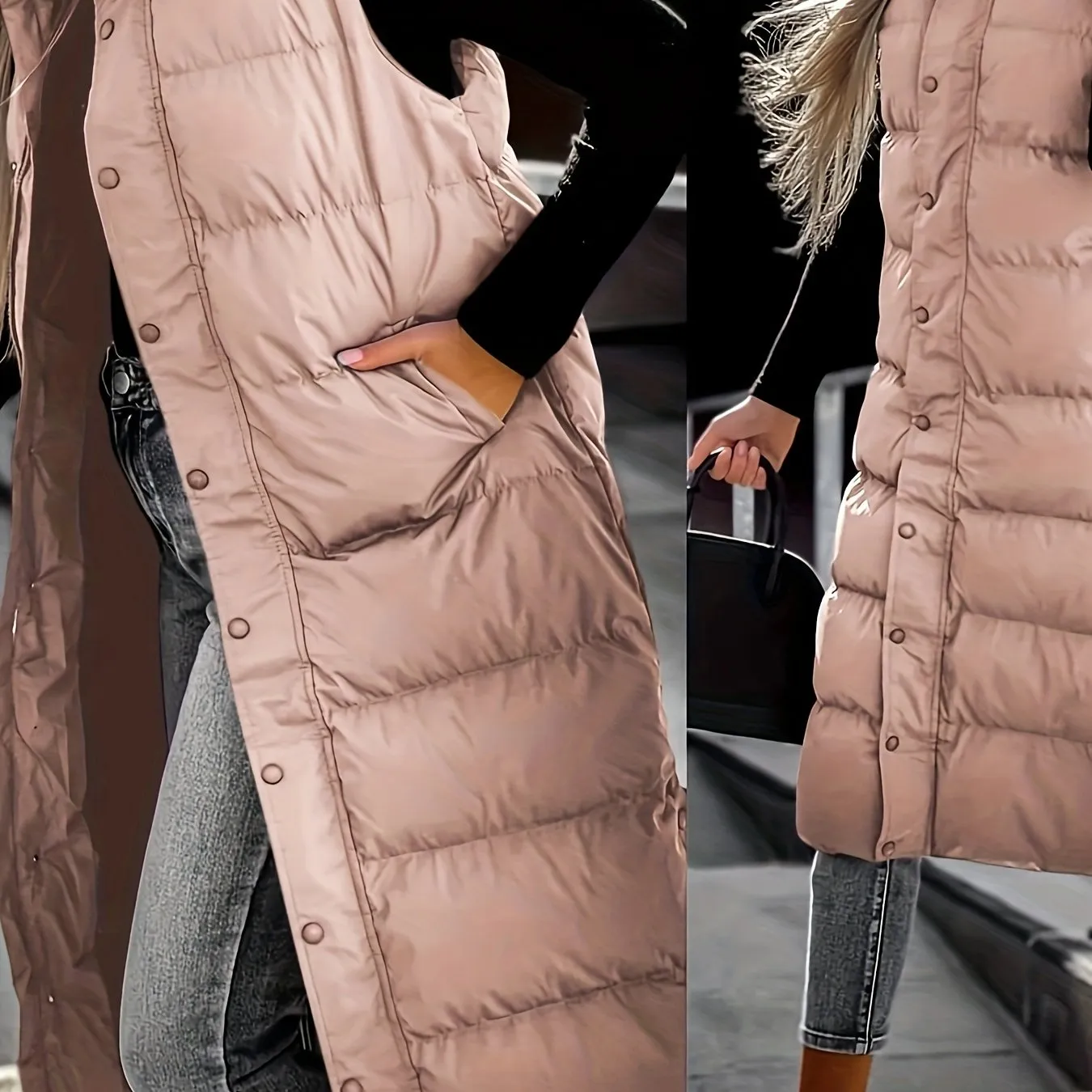 Womens Quilted Hooded Vest Sleeveless Winter Coat