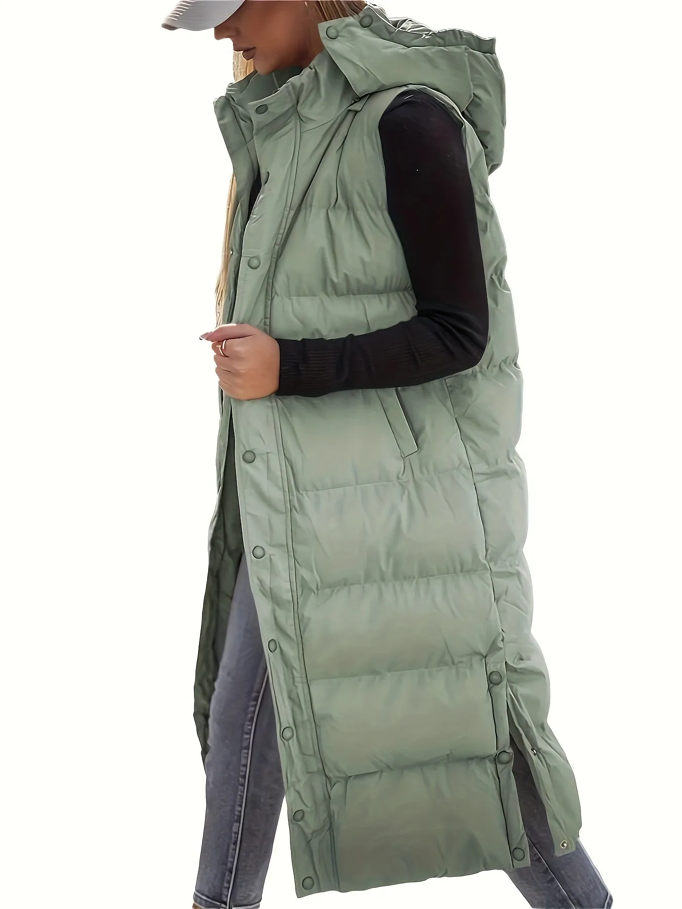 Womens Quilted Hooded Vest Sleeveless Winter Coat
