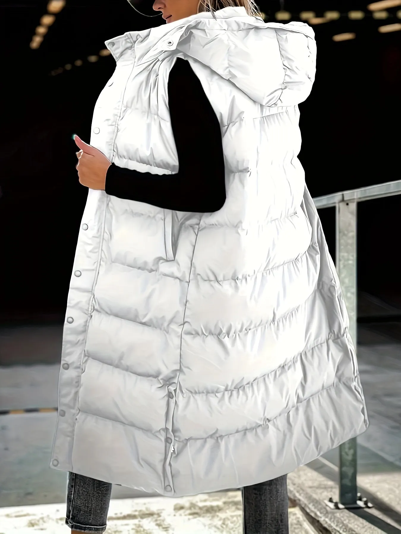 Womens Quilted Hooded Vest Sleeveless Winter Coat