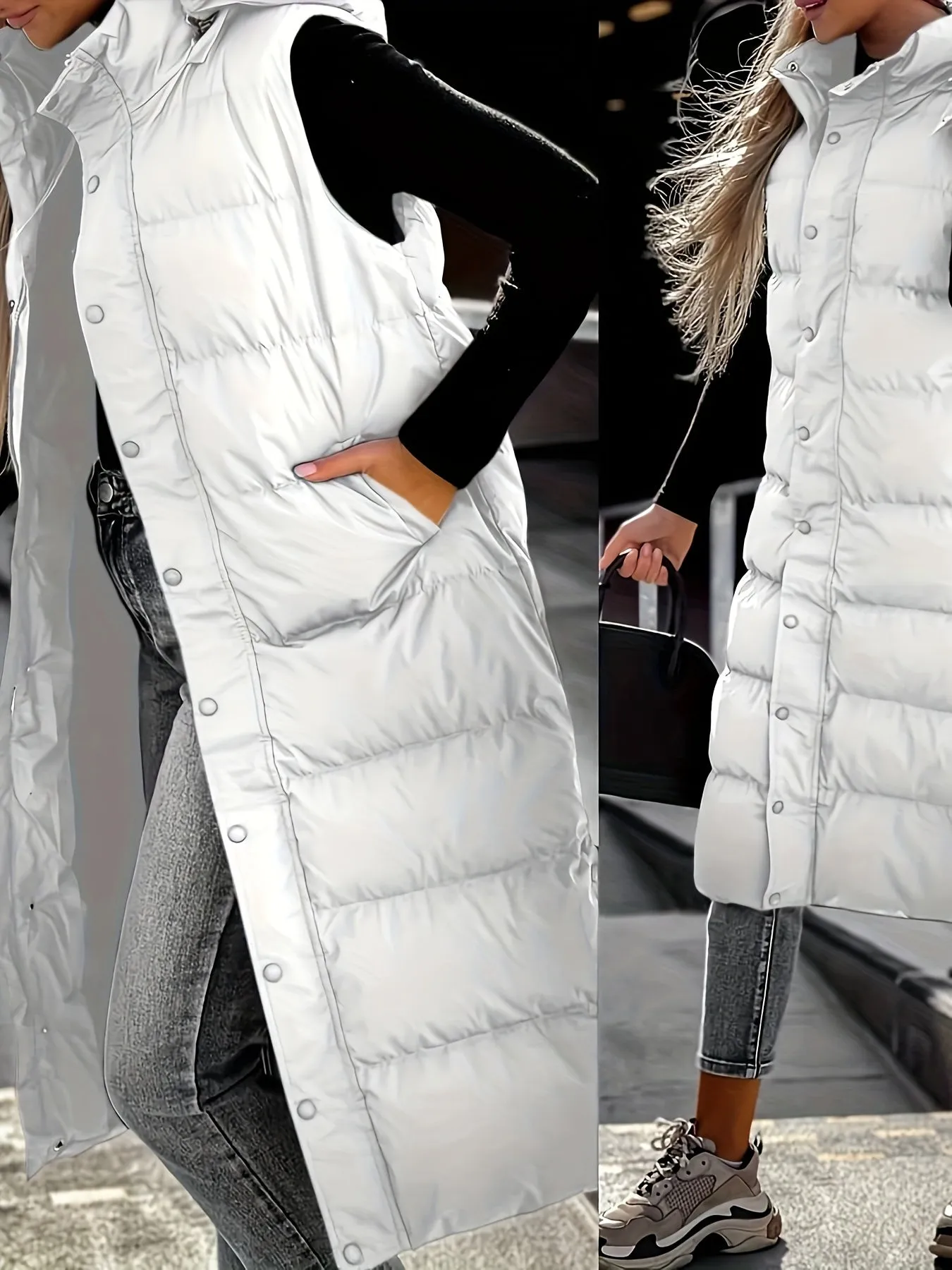 Womens Quilted Hooded Vest Sleeveless Winter Coat