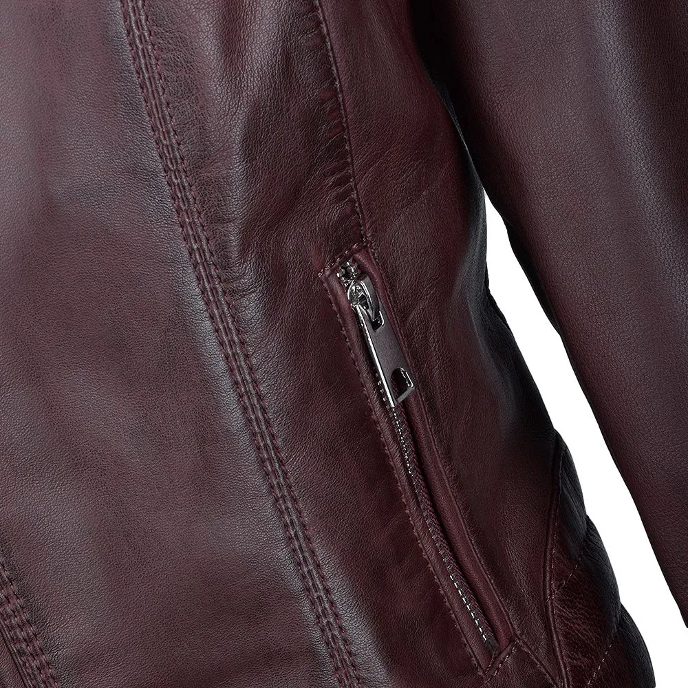 Women's Zippered Accents Burgundy Leather Jacket