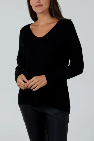 Wool Blend V-Neck Ribbed Fitted Jumper