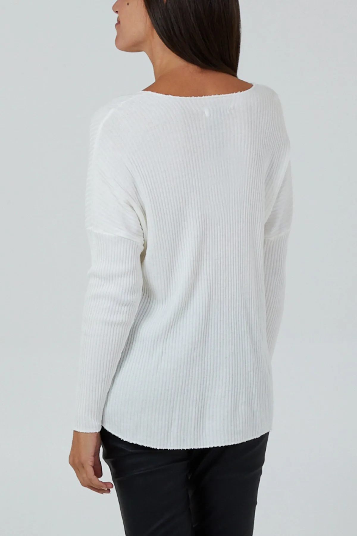 Wool Blend V-Neck Ribbed Fitted Jumper