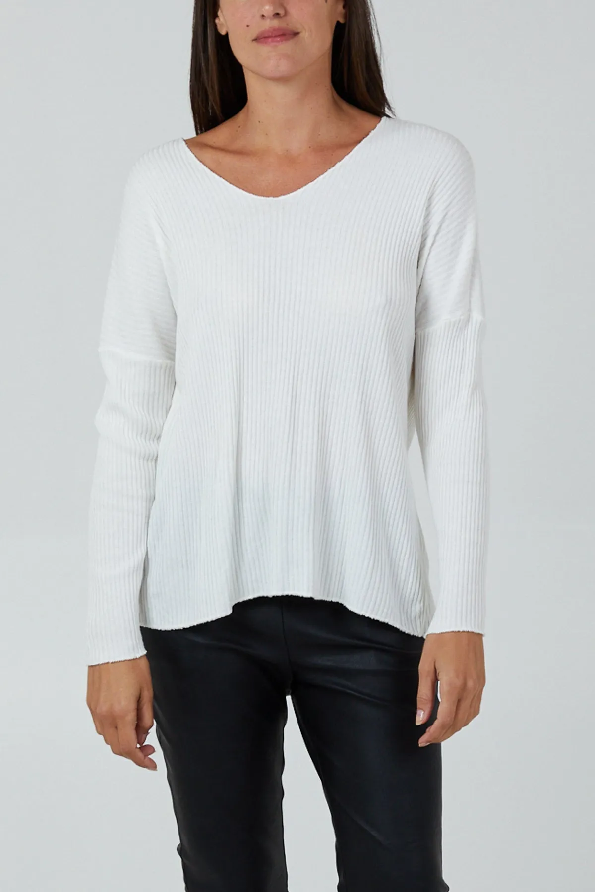 Wool Blend V-Neck Ribbed Fitted Jumper