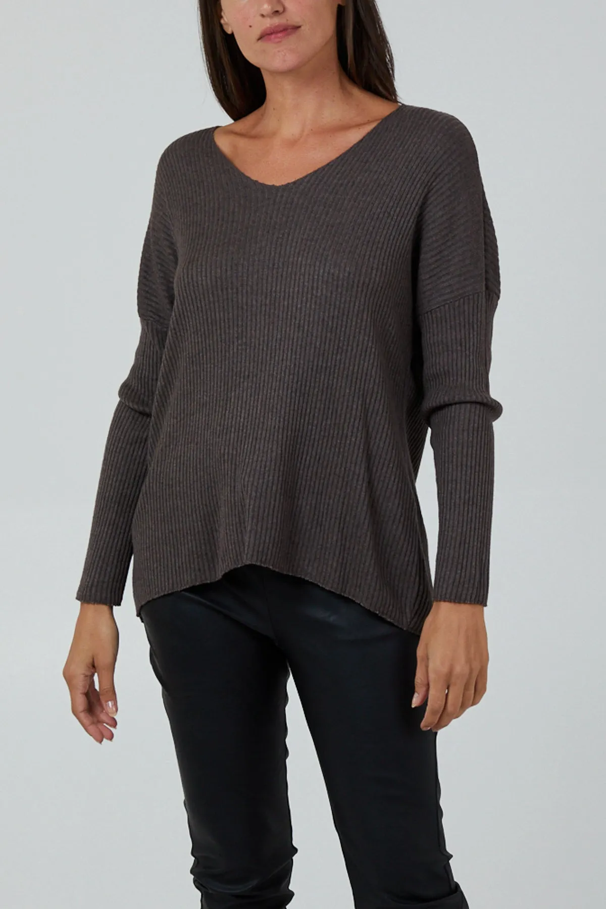 Wool Blend V-Neck Ribbed Fitted Jumper