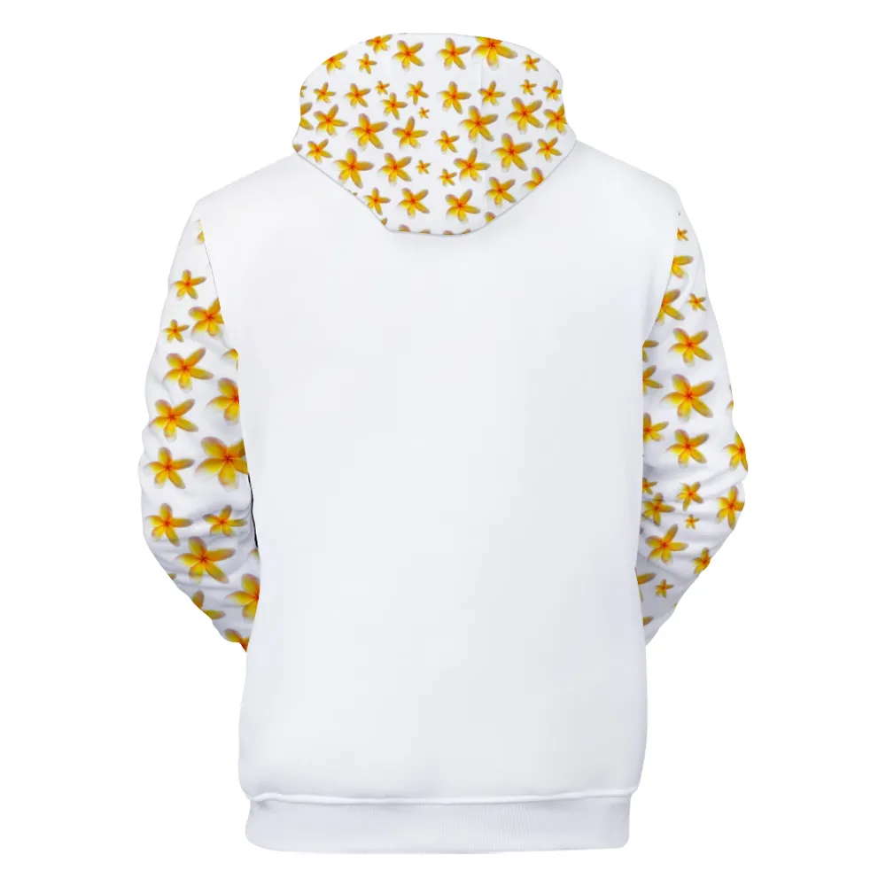Yellow Frangipanis White Plush Hoodie with Pockets up to 5 XL